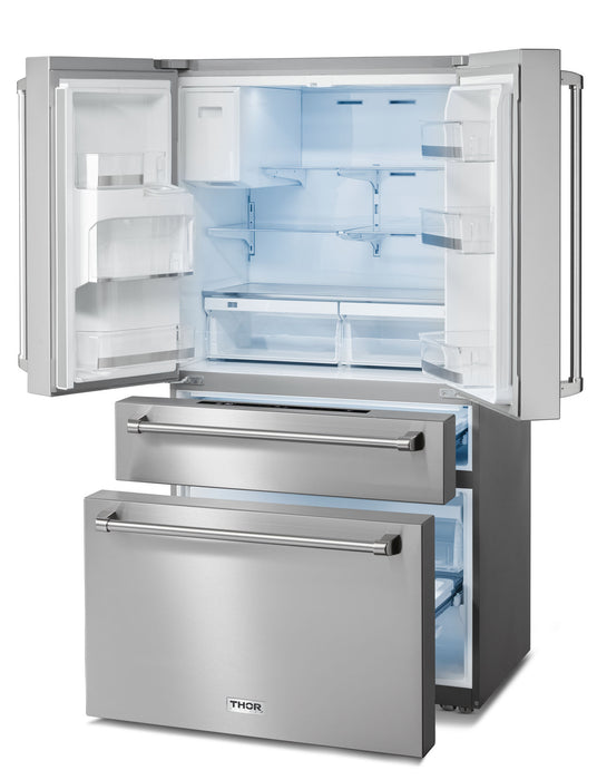 TRF3601FD - THOR Kitchen 36 Inch Professional French Door Refrigerator with Ice and Water Dispenser