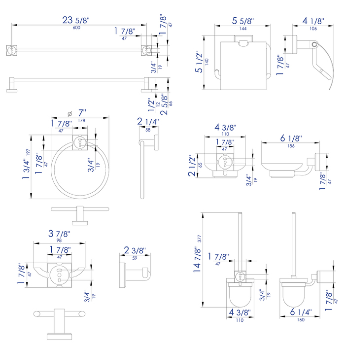ALFI AB9509 6 Piece Modern Bathroom Accessory Set
