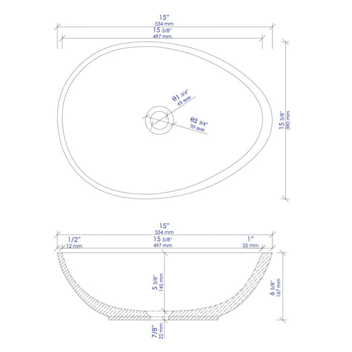 ALFI brand ABCO21O 21" Solid Concrete Tear Drop Above Mount Vessel Sink