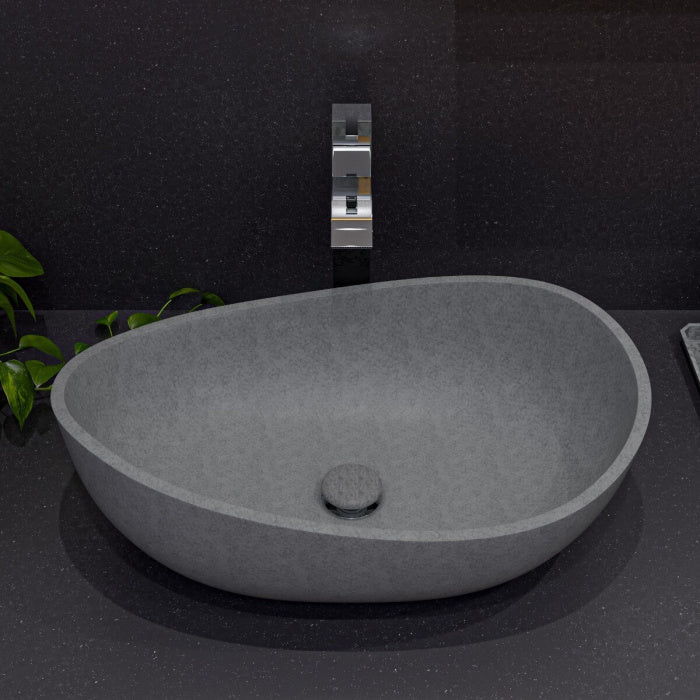 ALFI brand ABCO23O 23" Solid Concrete Wavy Oval Above Mount Vessel Sink