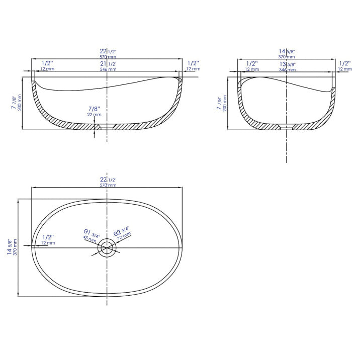 ALFI brand ABCO23O 23" Solid Concrete Wavy Oval Above Mount Vessel Sink