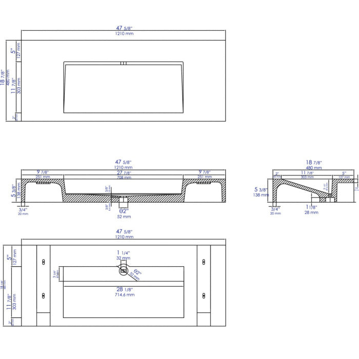 ALFI brand ABCO48R 48" Solid Concrete Rectangular Countertop Sink