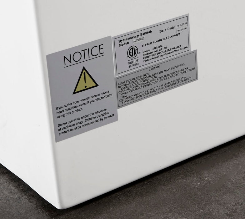 EAGO AM152ETL Clear Rectangular Acrylic Whirlpool Bathtub