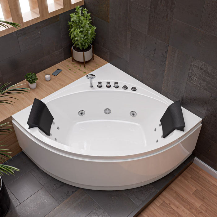 EAGO AM200 5' Rounded Modern Double Seat Corner Whirlpool Bath Tub with Fixtures