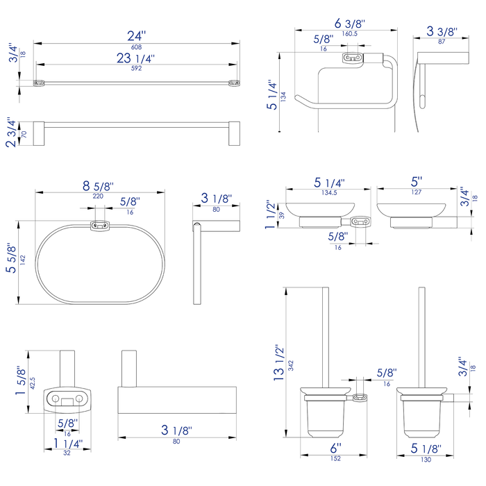 ALFI AB9503 6 Piece Modern Bathroom Accessory Set