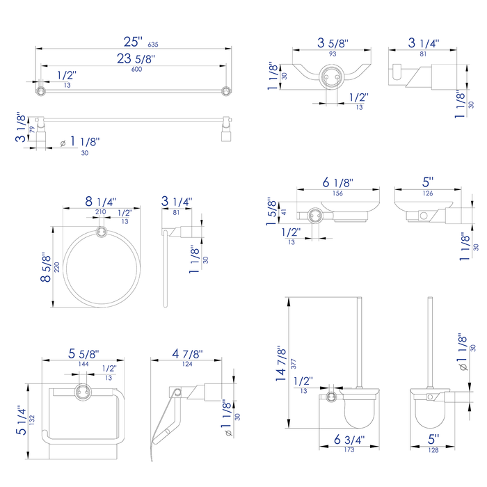 ALFI AB9508 6 Piece Modern Bathroom Accessory Set