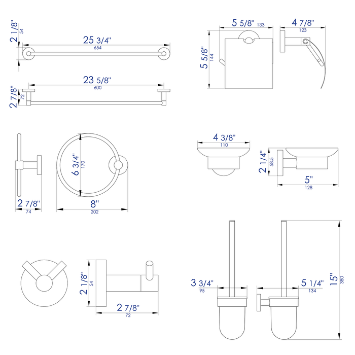 ALFI AB9513 6 Piece Modern Bathroom Accessory Set