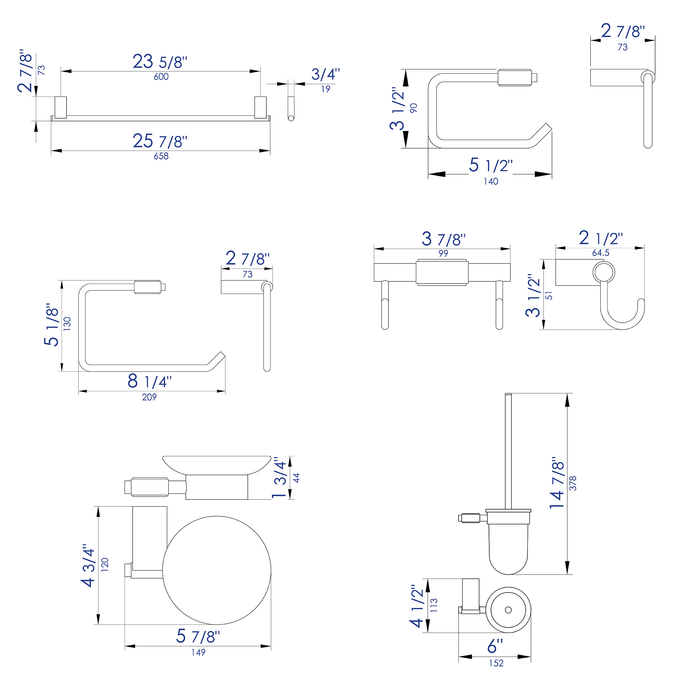 ALFI AB9515 6 Piece Modern Bathroom Accessory Set